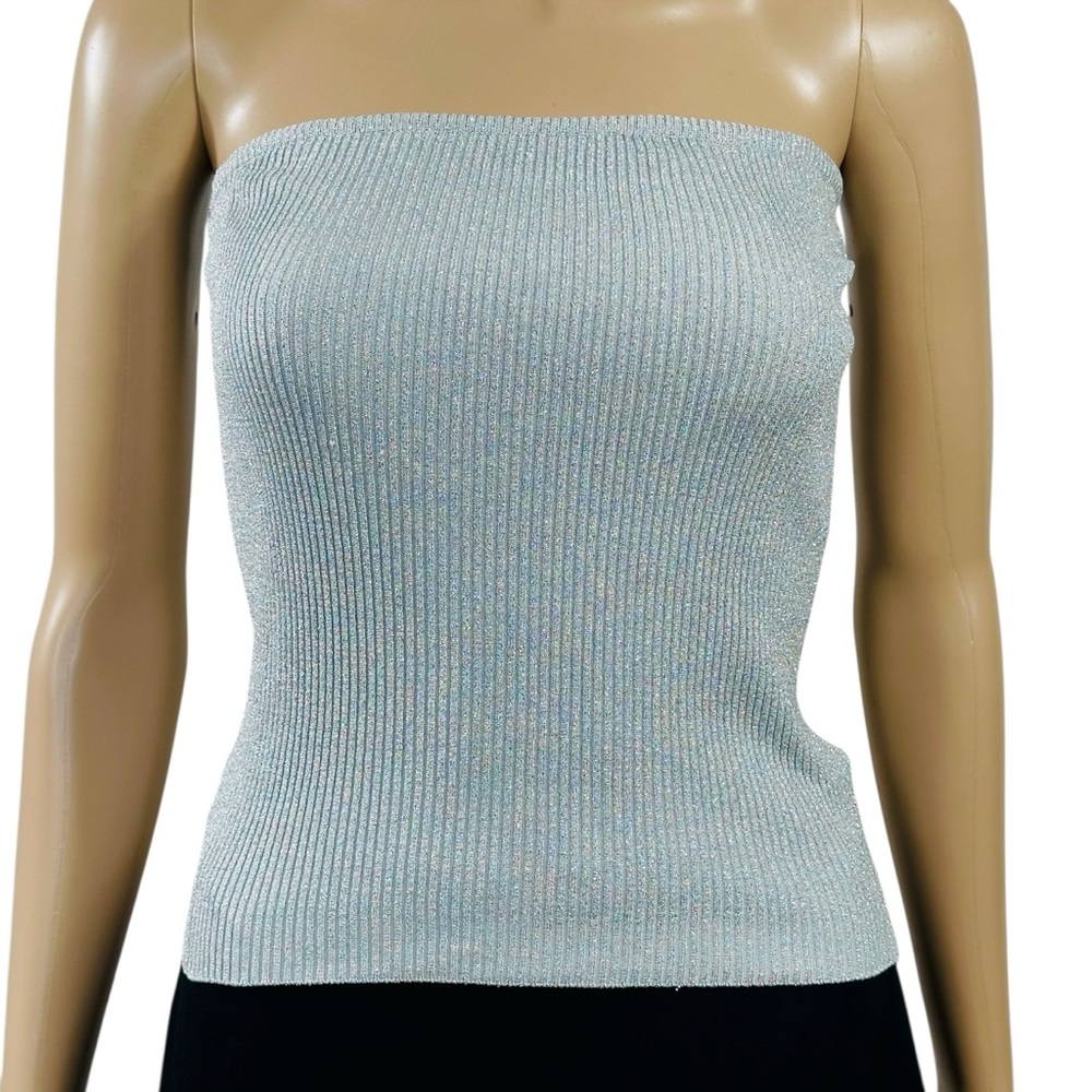 Celine metallic silver gray with silver threading strapless bandeau top sz s